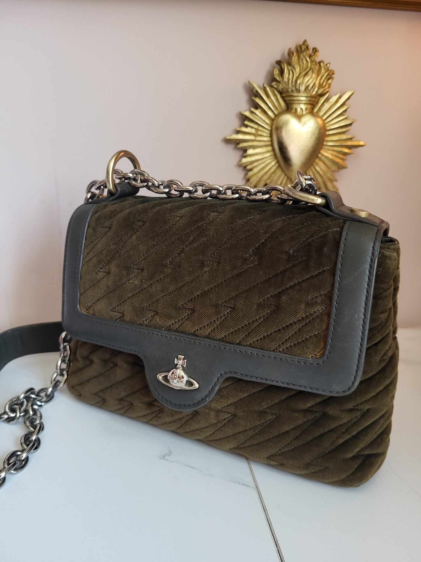 Vintage Vivienne Westwood Olive Velvet Shoulder Bag
