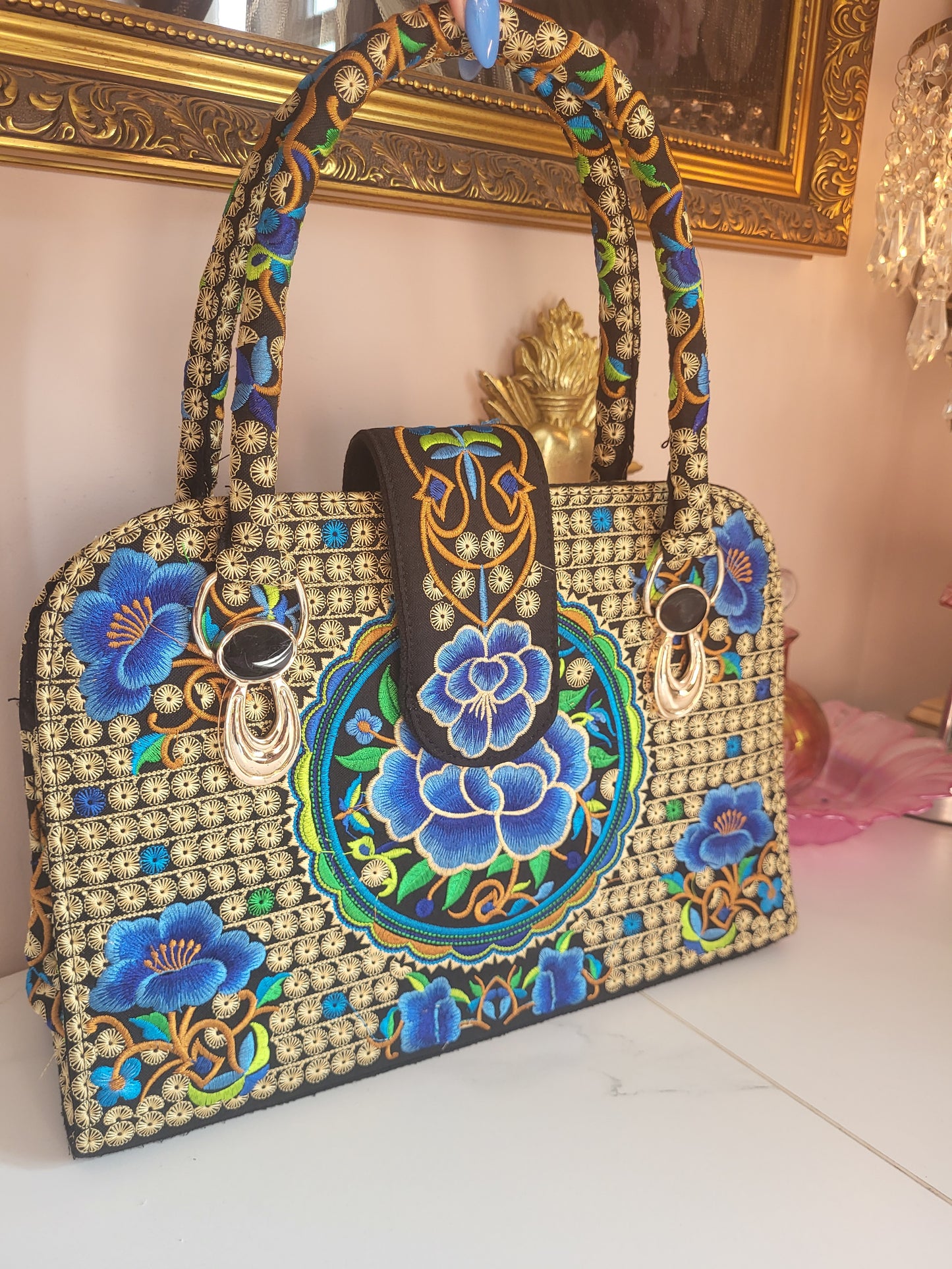 Vintage Hand Stiched Floral Tote Bag