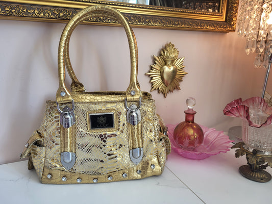 LYDC London Gold Snakeskin Mini Tote Bag