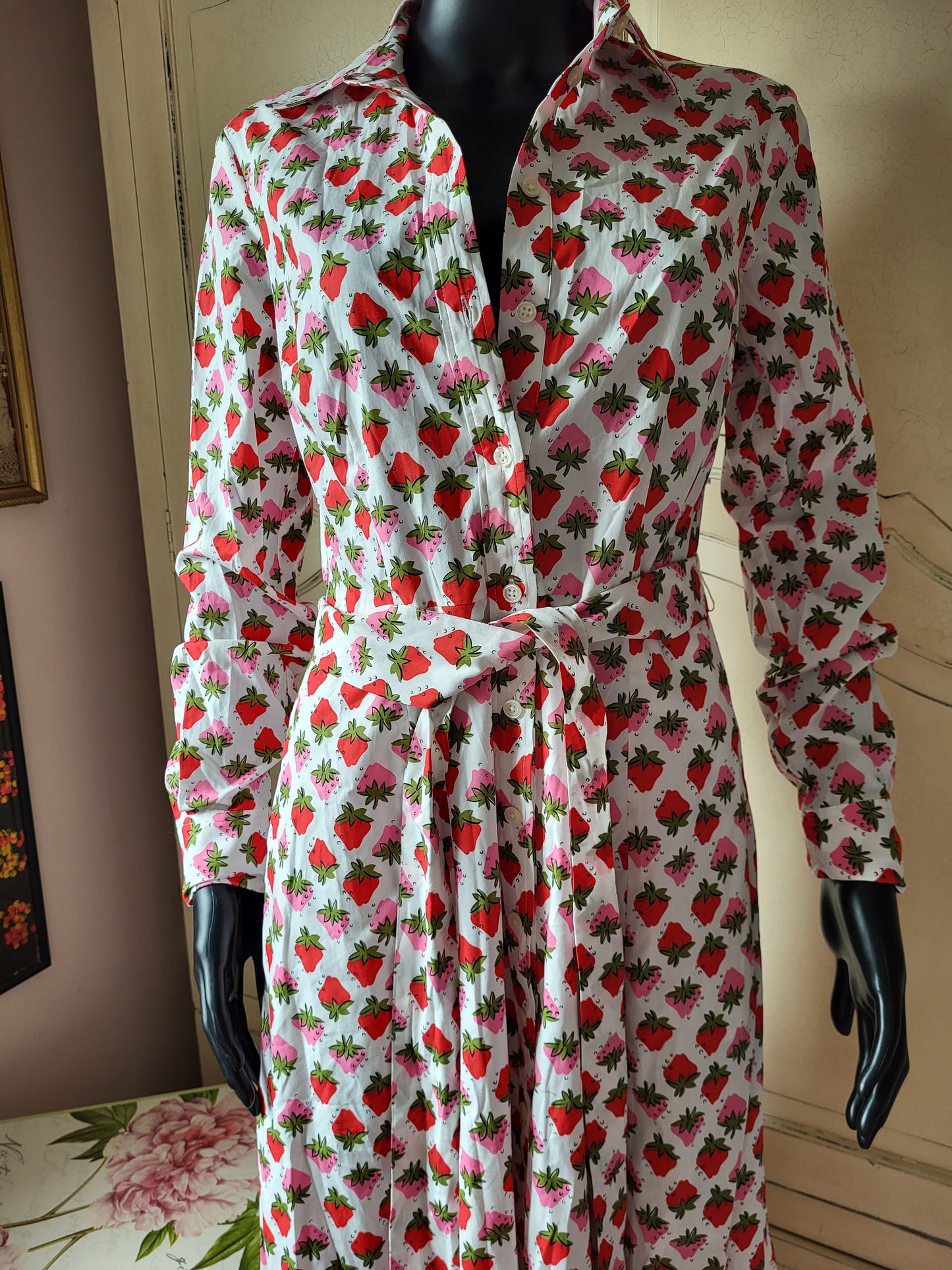 Boden Strawberry Print Shirt Dress