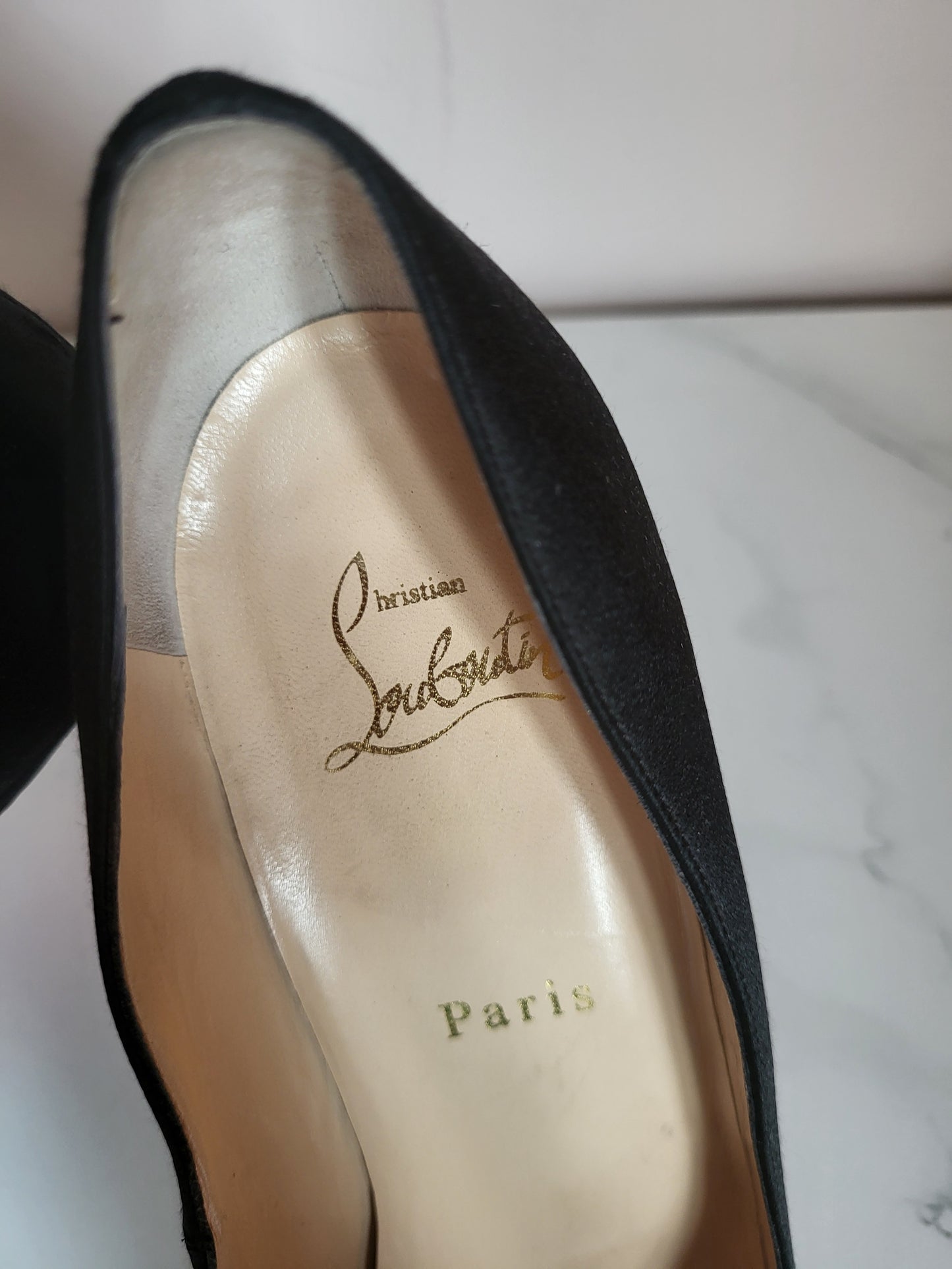 Christian Louboutin Black Satin Court Heels