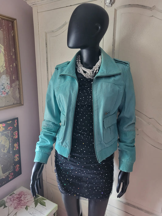 Vintage Superdry Aquamarine Leather Jacket