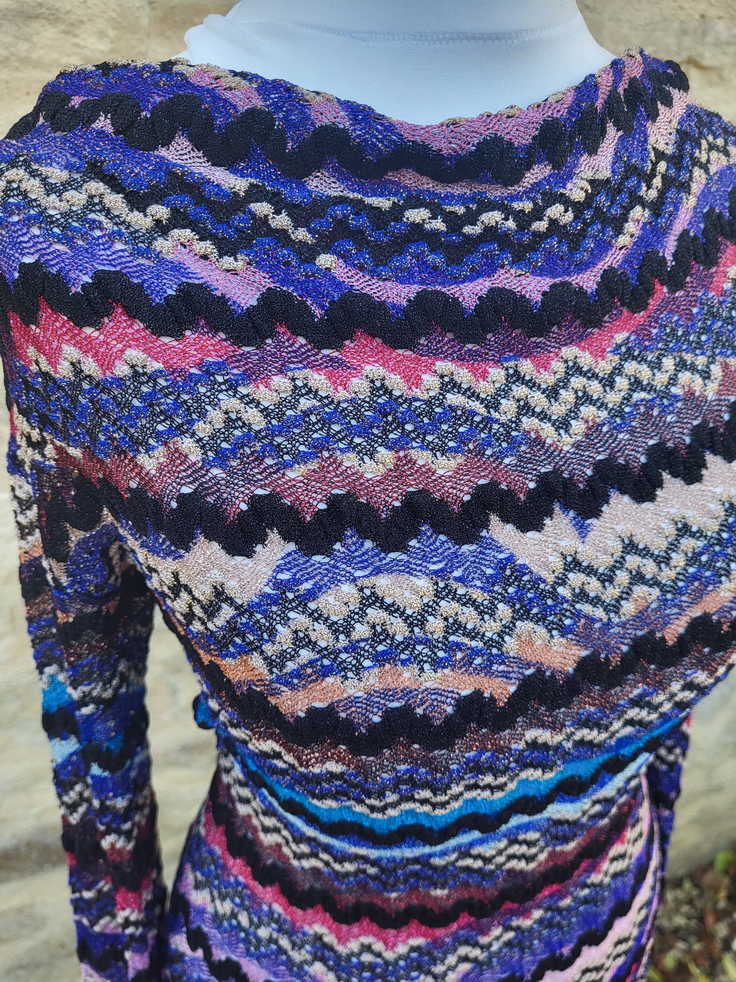 Vintage Missoni Metallic Zigzag Knit Dress