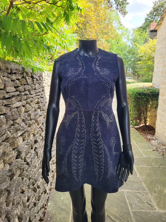 Vintage Midnight Blue Suede Studded Shift Dress