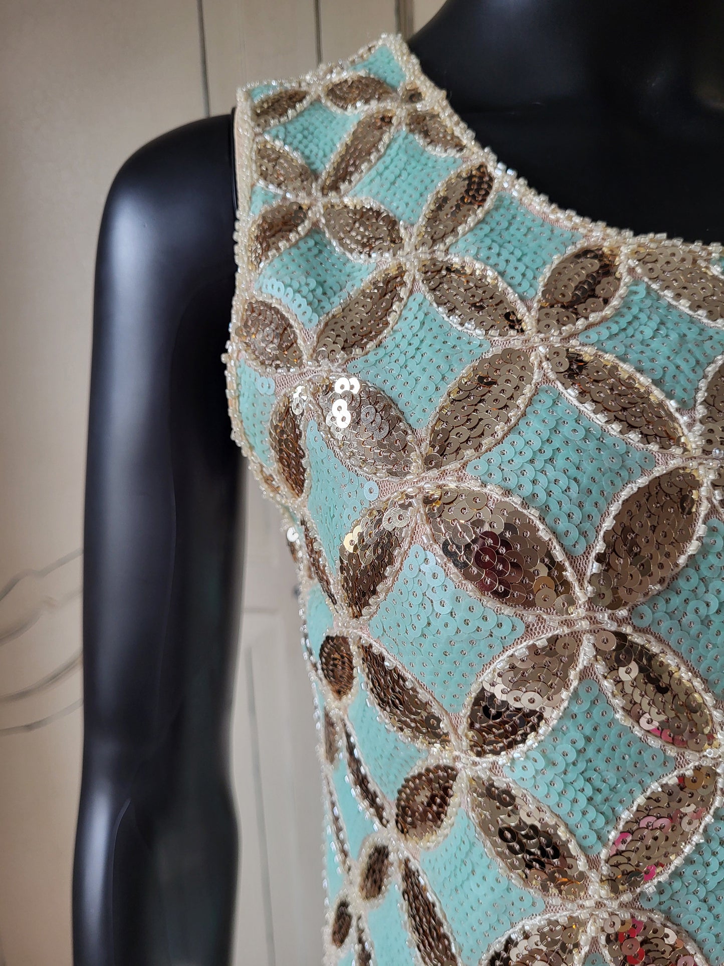 Vintage Turquoise Sequin Shift Dress
