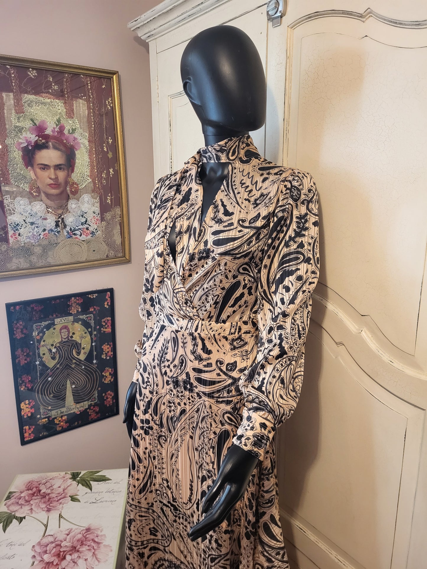 Vintage Topshop Paisley Print Tie-Neck Dress