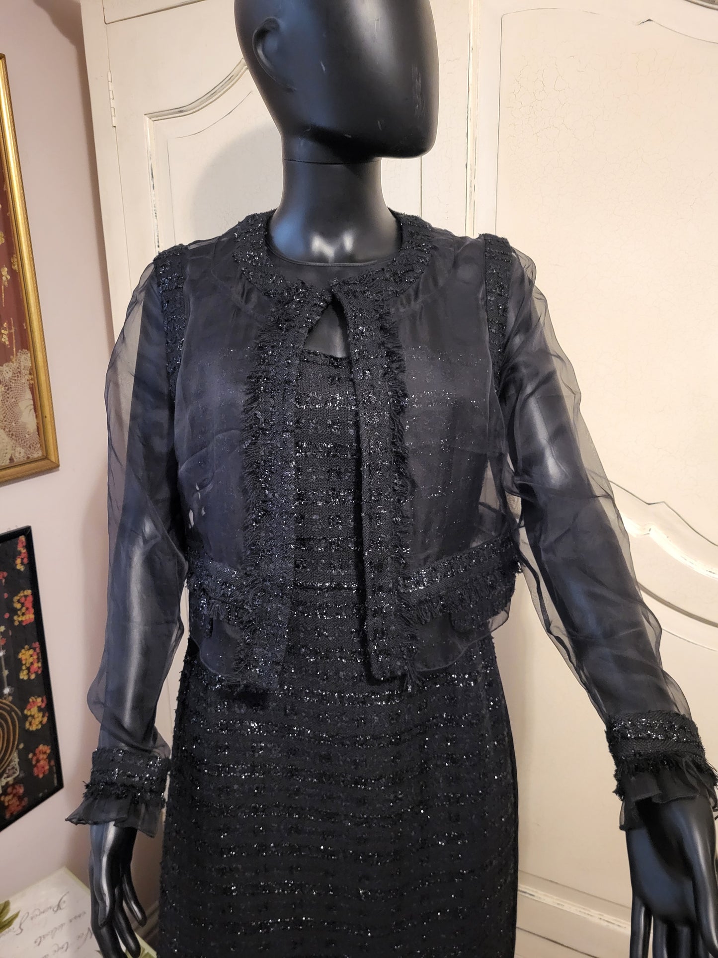 Erdem Tweed Shift Dress and Sheer Evening Jacket