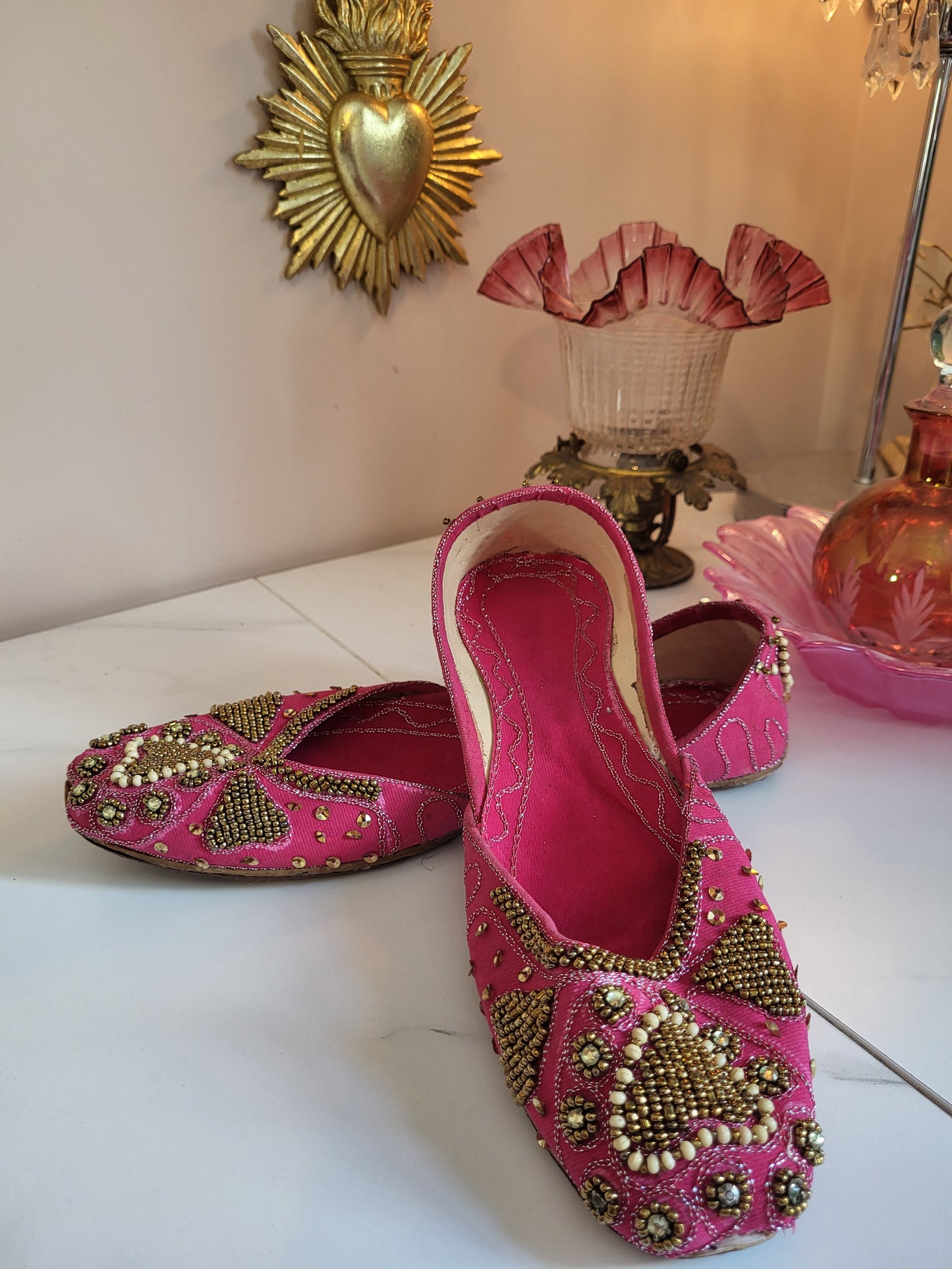 Khussa Deep Pink Beaded Shoes
