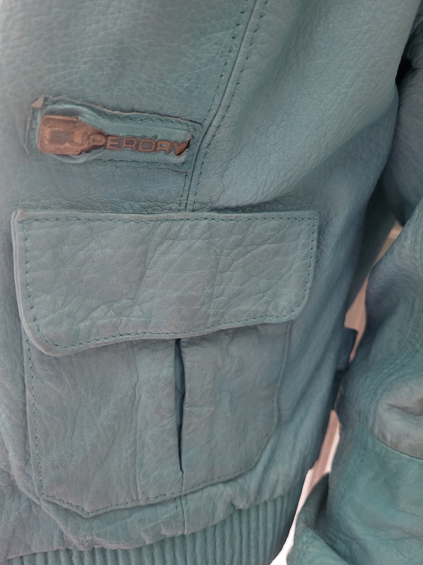 Vintage Superdry Aquamarine Leather Jacket