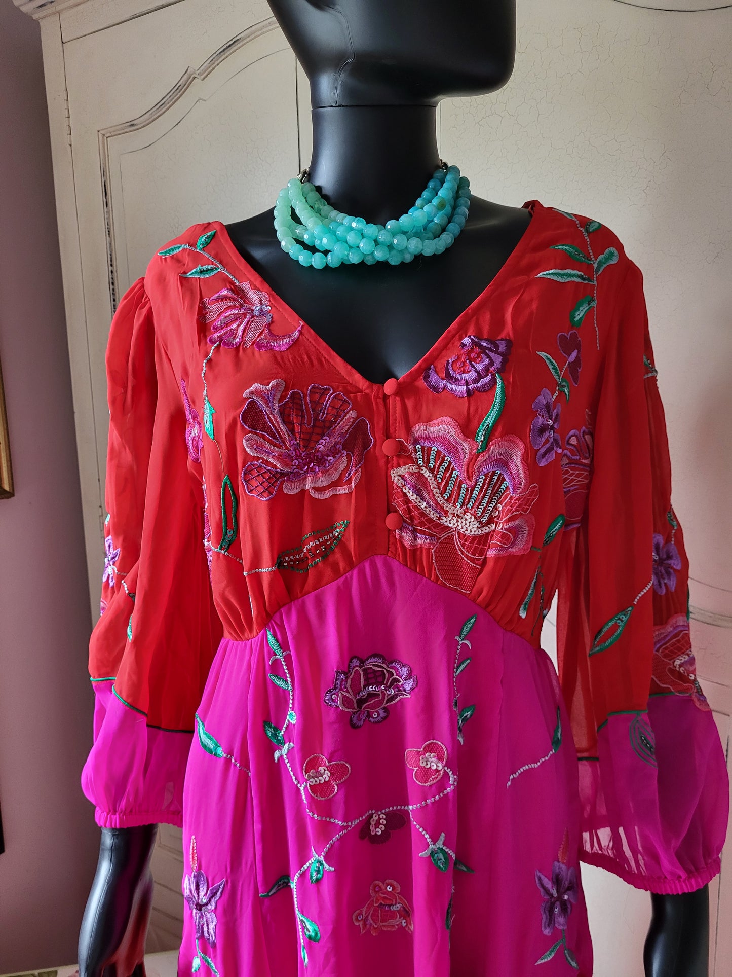 Fuchsia Embroidered Maxi Dress
