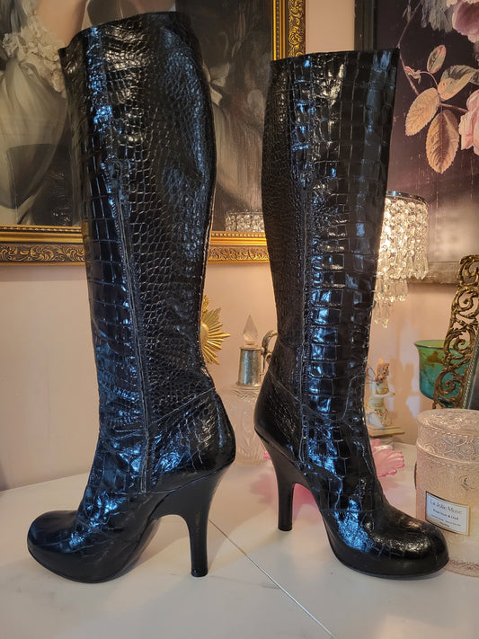 Vivienne Westwood Croc-Embossed Knee-High Boots