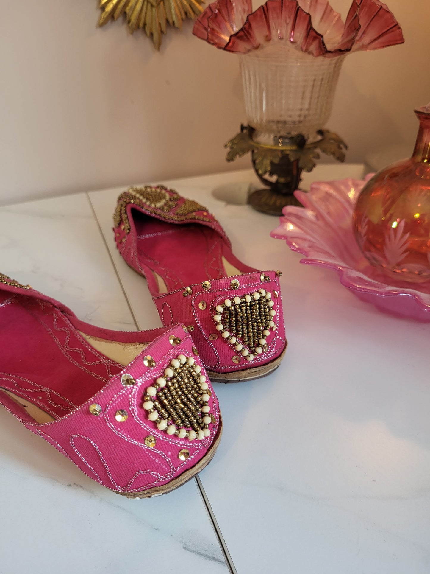 Khussa Deep Pink Beaded Shoes