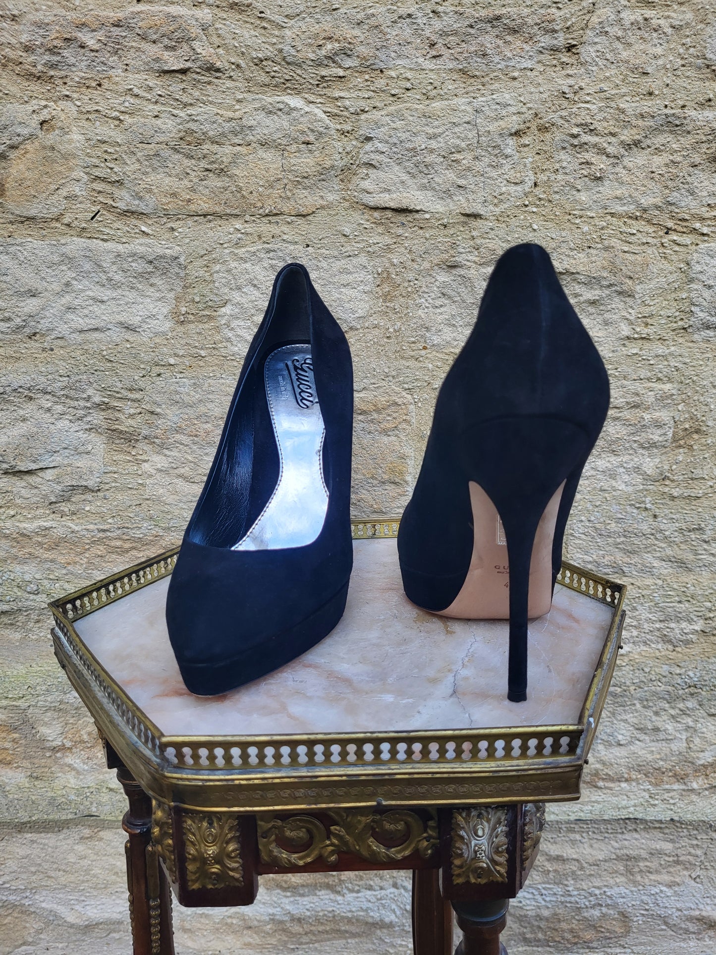 Vintage Gucci Black Suede Platform Heels