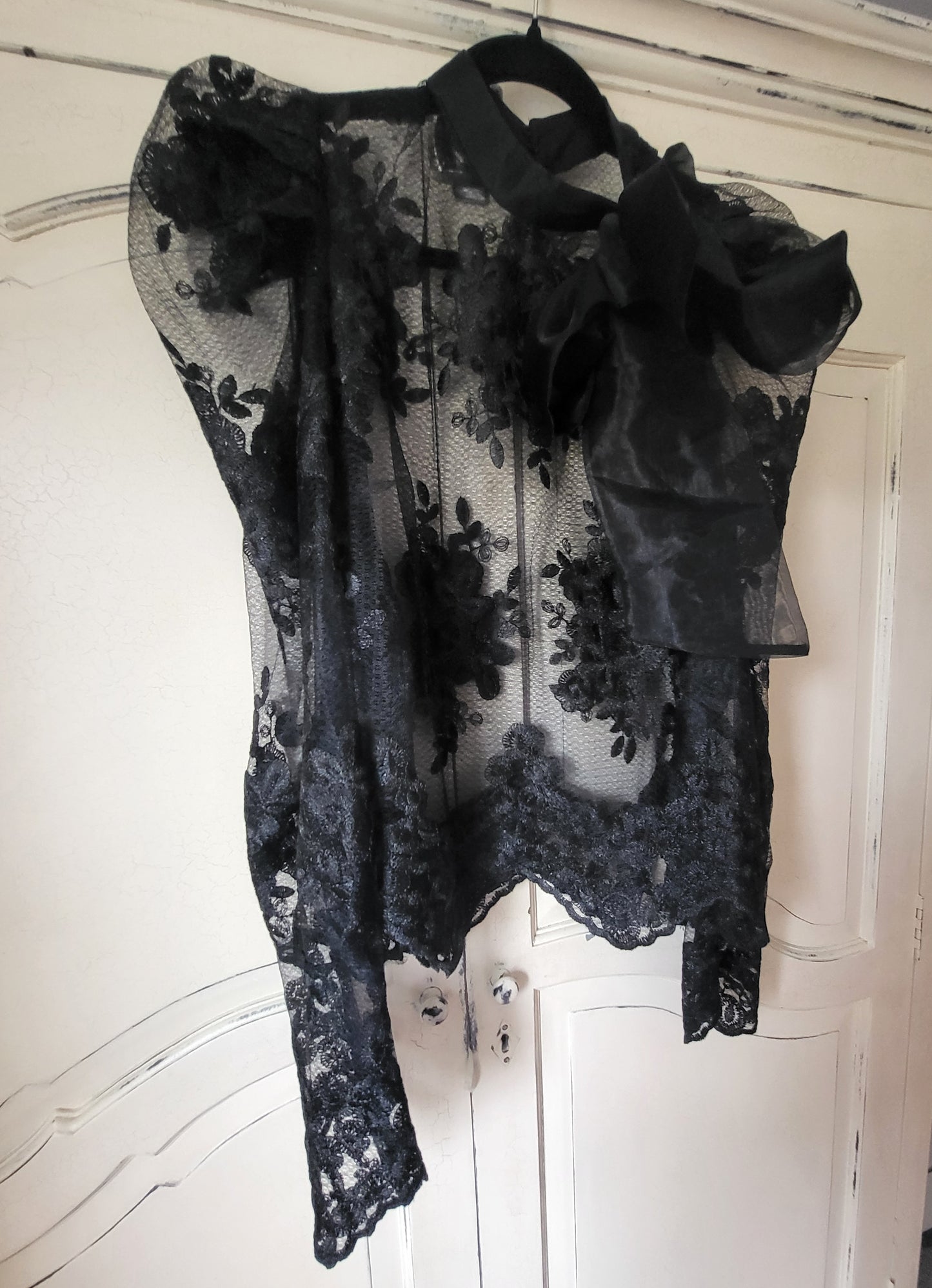 Gothic Black Lace Pussy Bow Blouse
