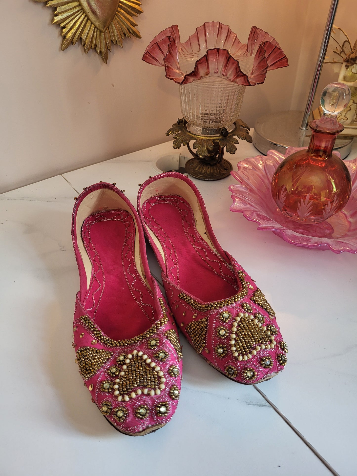 Khussa Deep Pink Beaded Shoes