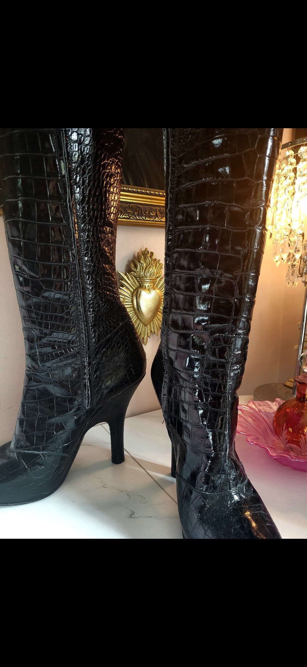 Vivienne Westwood Croc-Embossed Knee-High Boots