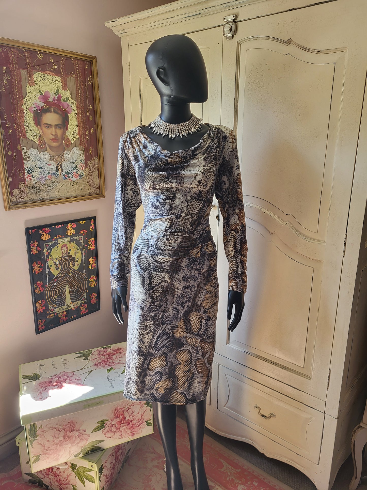 Ingenue London Snakeskin Stretchy Midi Dress