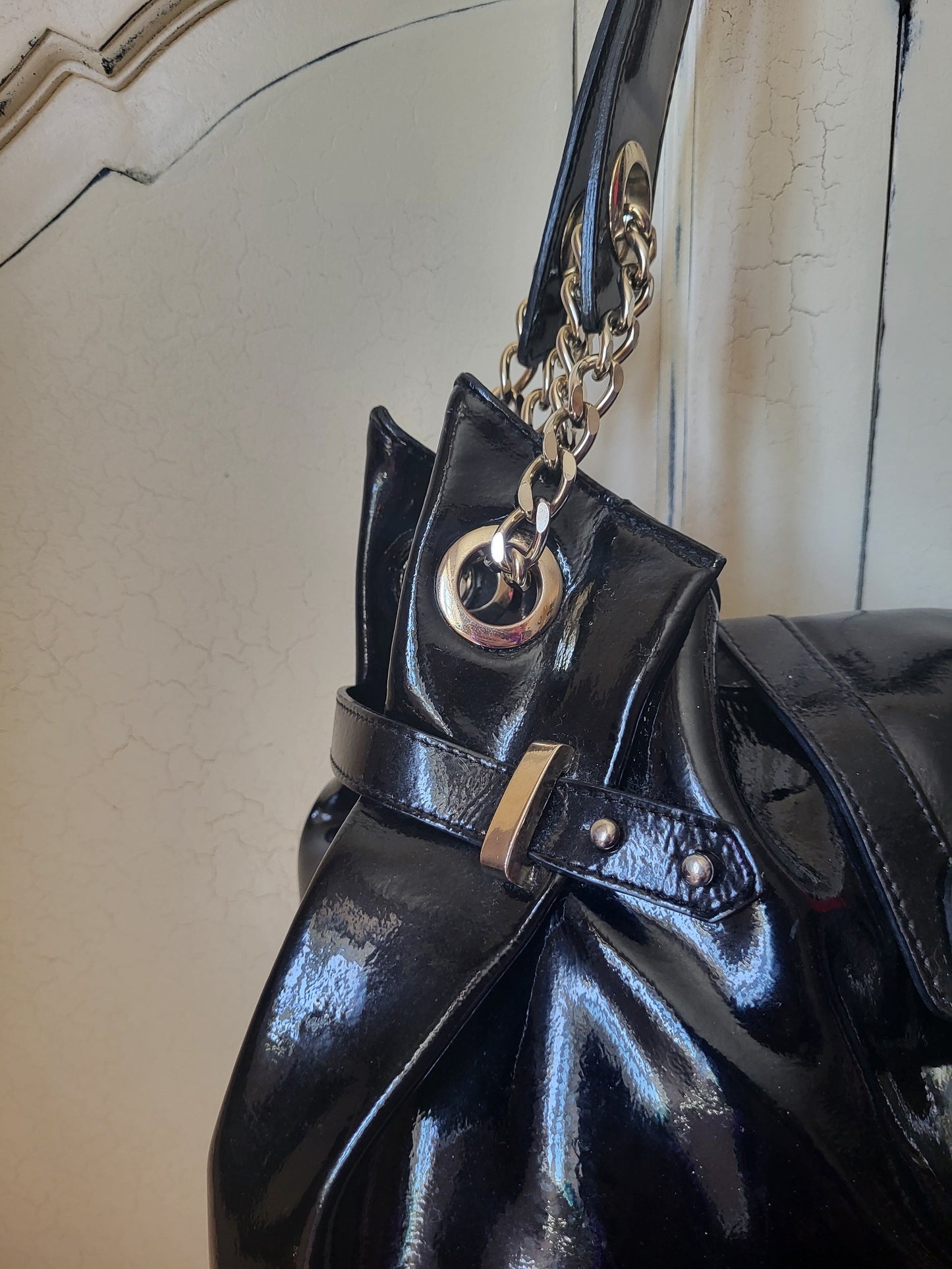 Aspinal of London Patent Black Slouch Hobo Bag