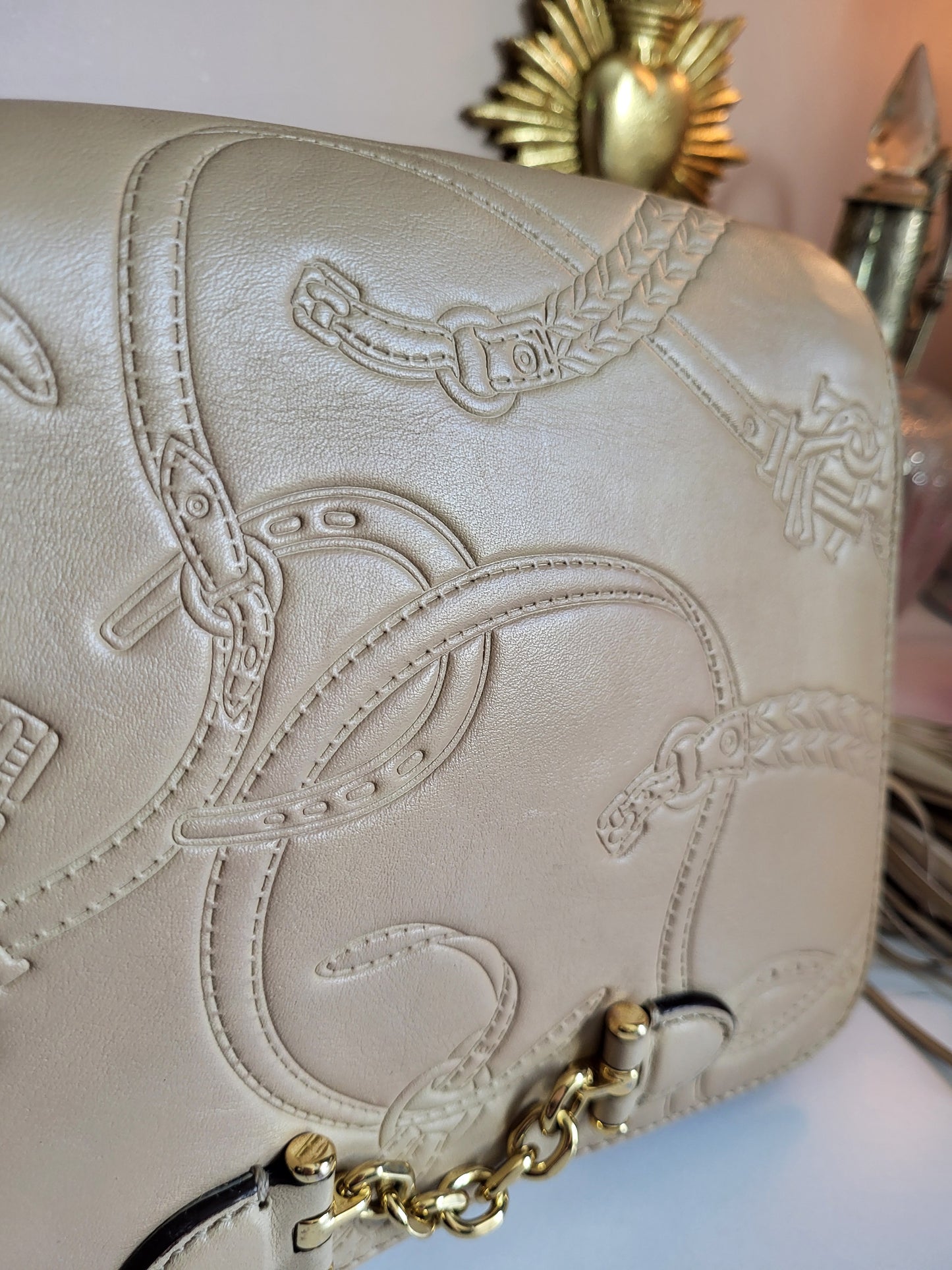 Ralph Lauren Equestrian Embossed Shoulder Bag