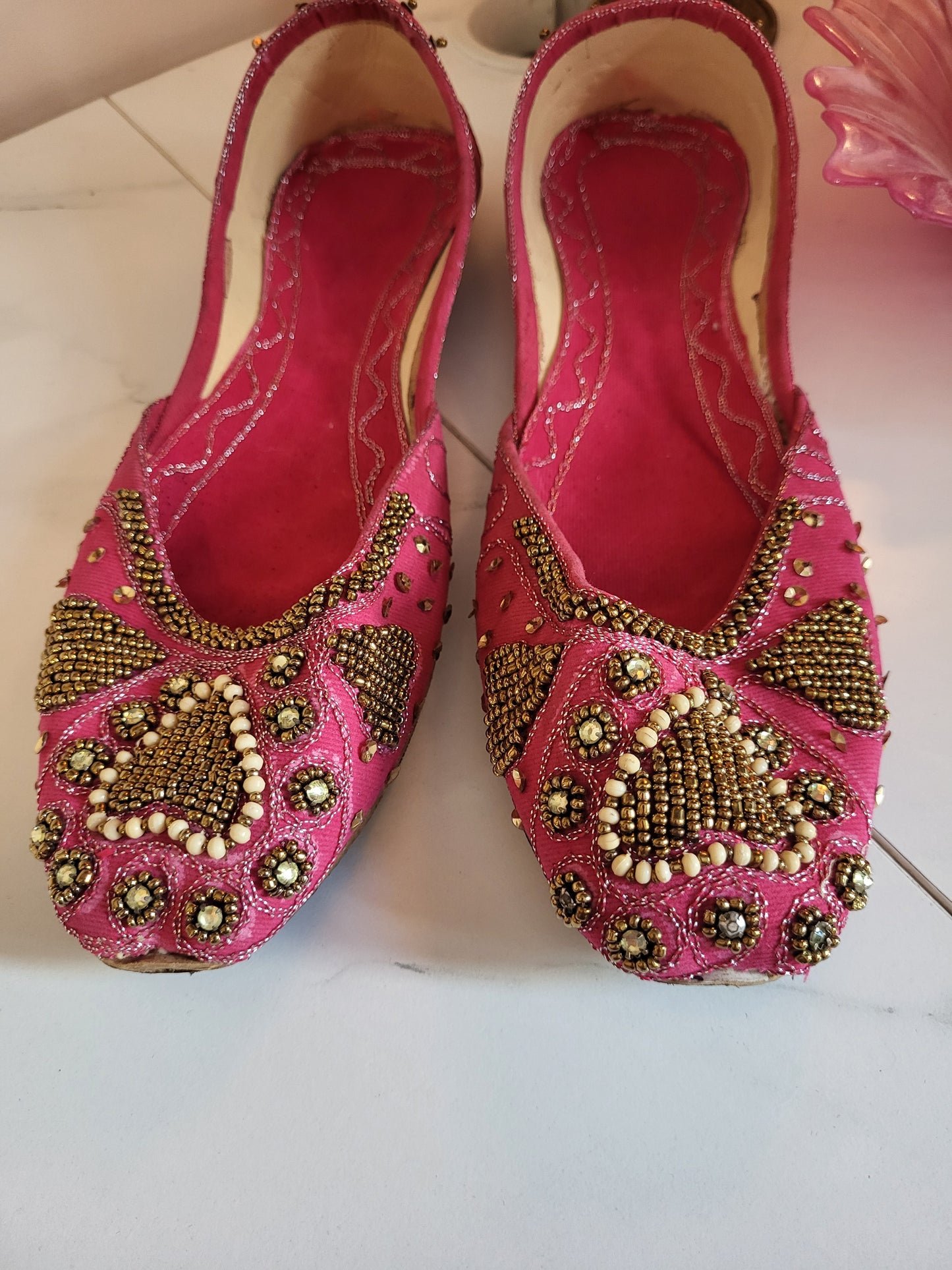 Khussa Deep Pink Beaded Shoes