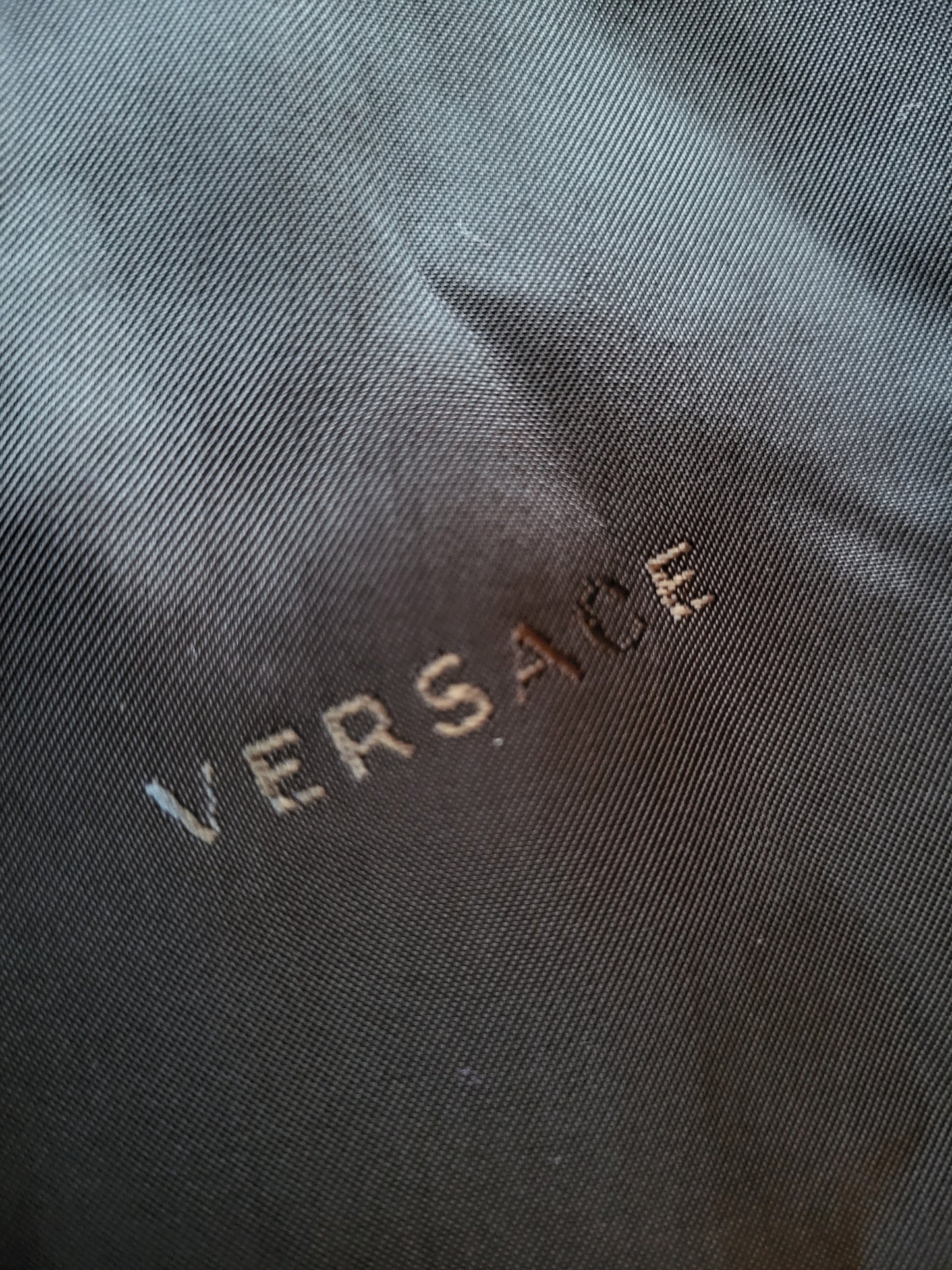 Versace Blue Faux Fur Collar Brocade Coat