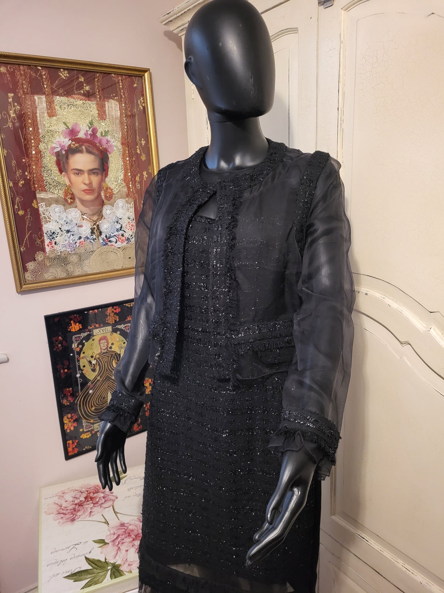 Erdem Tweed Shift Dress and Sheer Evening Jacket