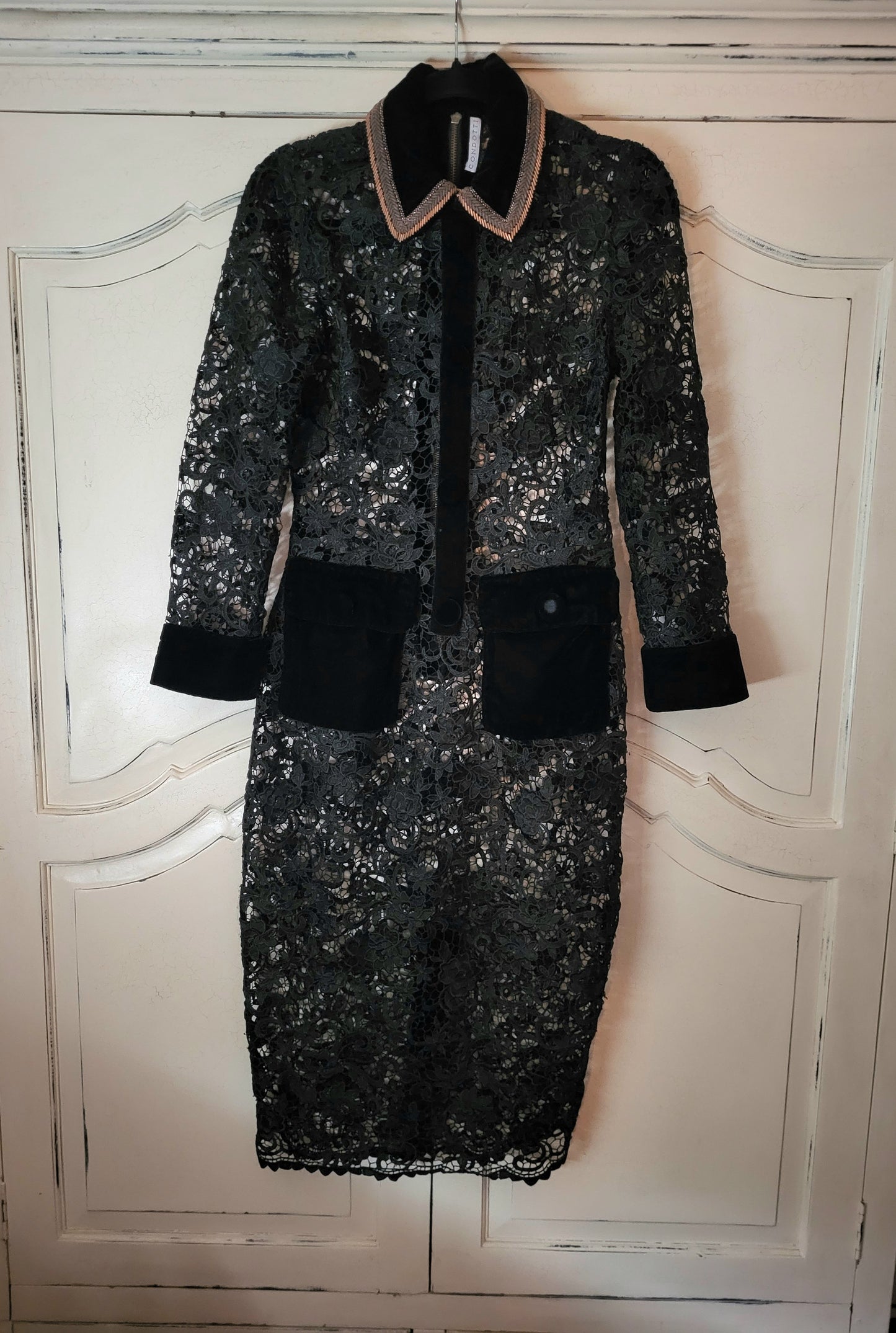 Vintage Condotti Black Lace and Velvet Dress