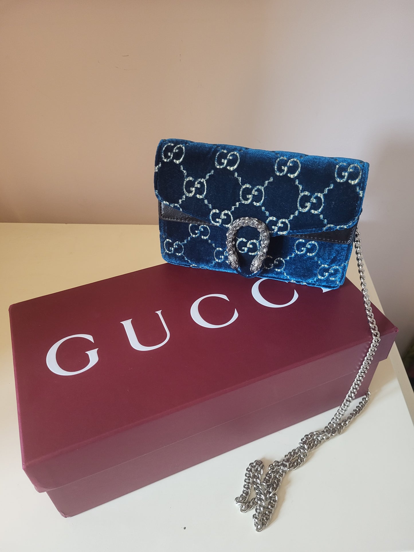 Gucci Dionysus Velvet Teal Mini Chain Bag