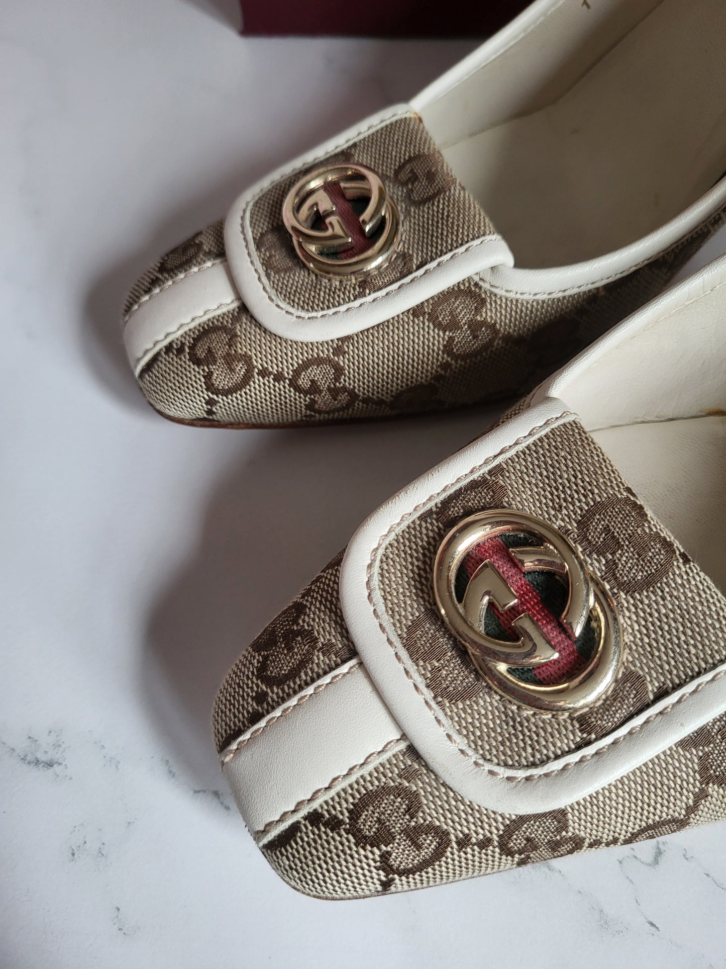 Gucci Classic Print Court Heels with Brass Emblems
