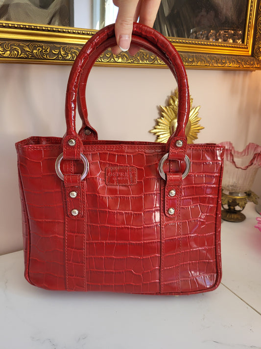 Red Patent Croc Osprey Tote Handbag