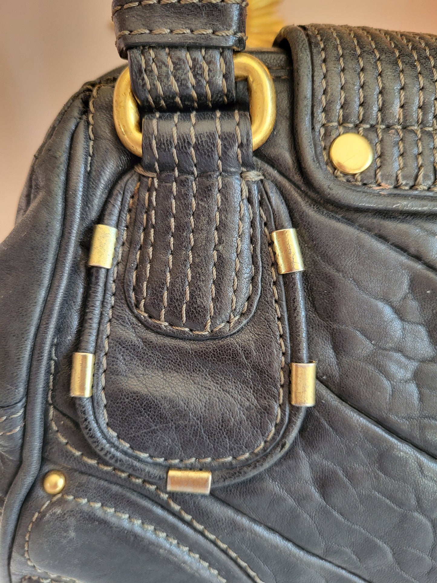 Vintage Juicy Couture Black Leather Satchel with Brass Hardware