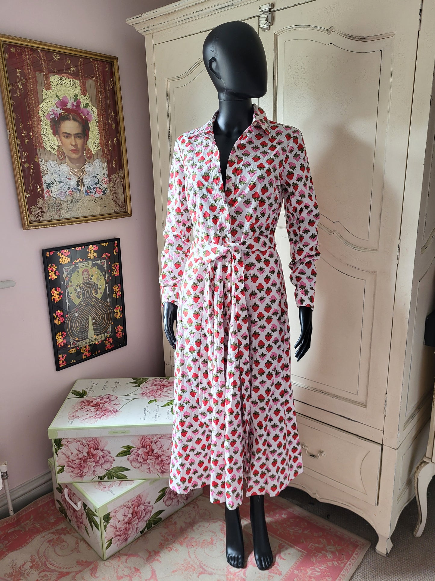 Boden Strawberry Print Shirt Dress