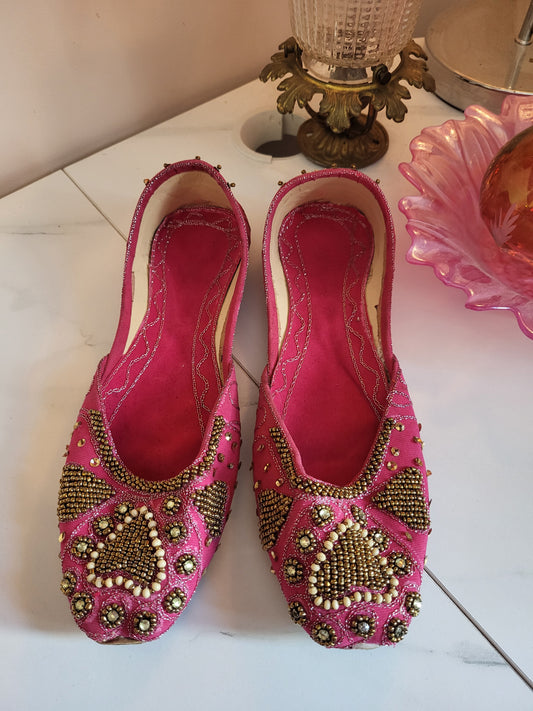 Khussa Deep Pink Beaded Shoes