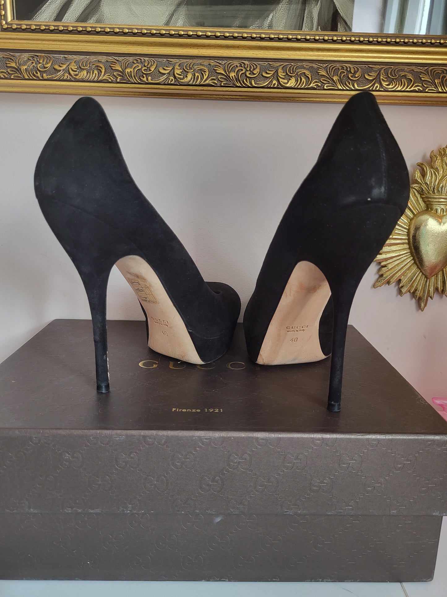 Gucci Black Suede Platform Heels