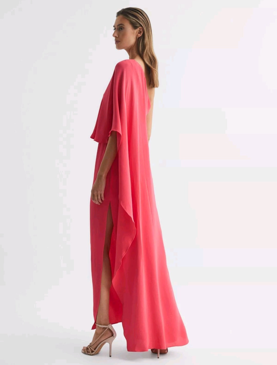 REISS Jordyn Coral Off the Shoulder Cape Maxi Dress