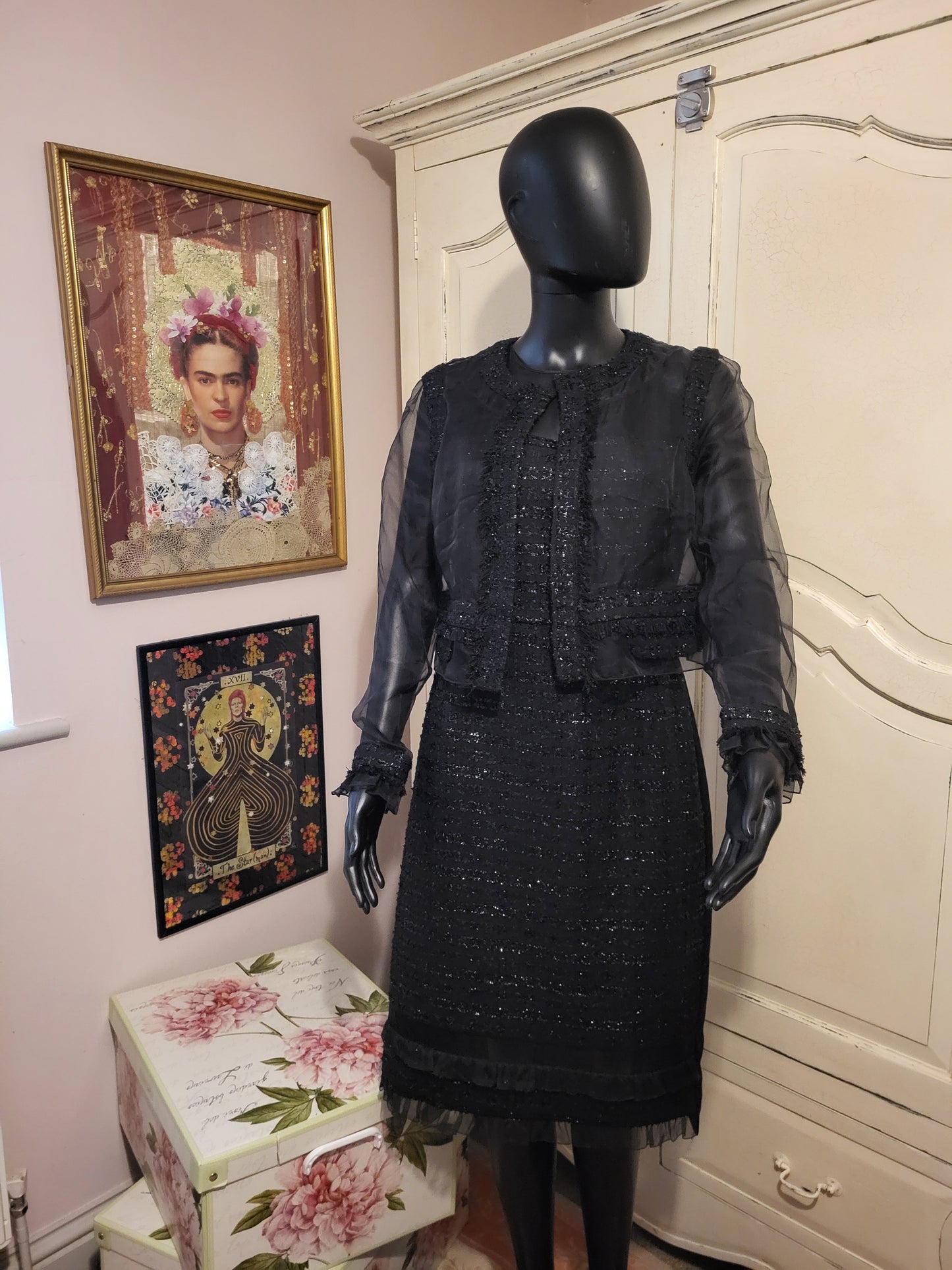 Erdem Tweed Shift Dress and Sheer Evening Jacket