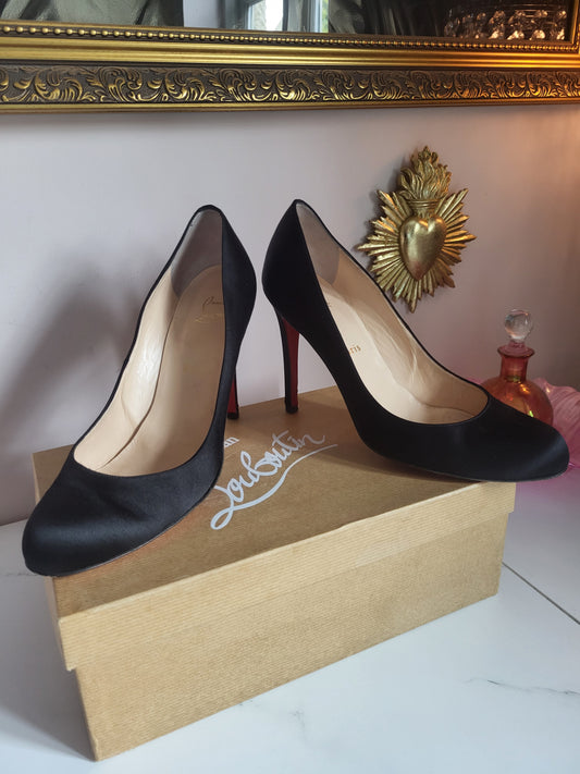 Christian Louboutin Black Satin Court Heels