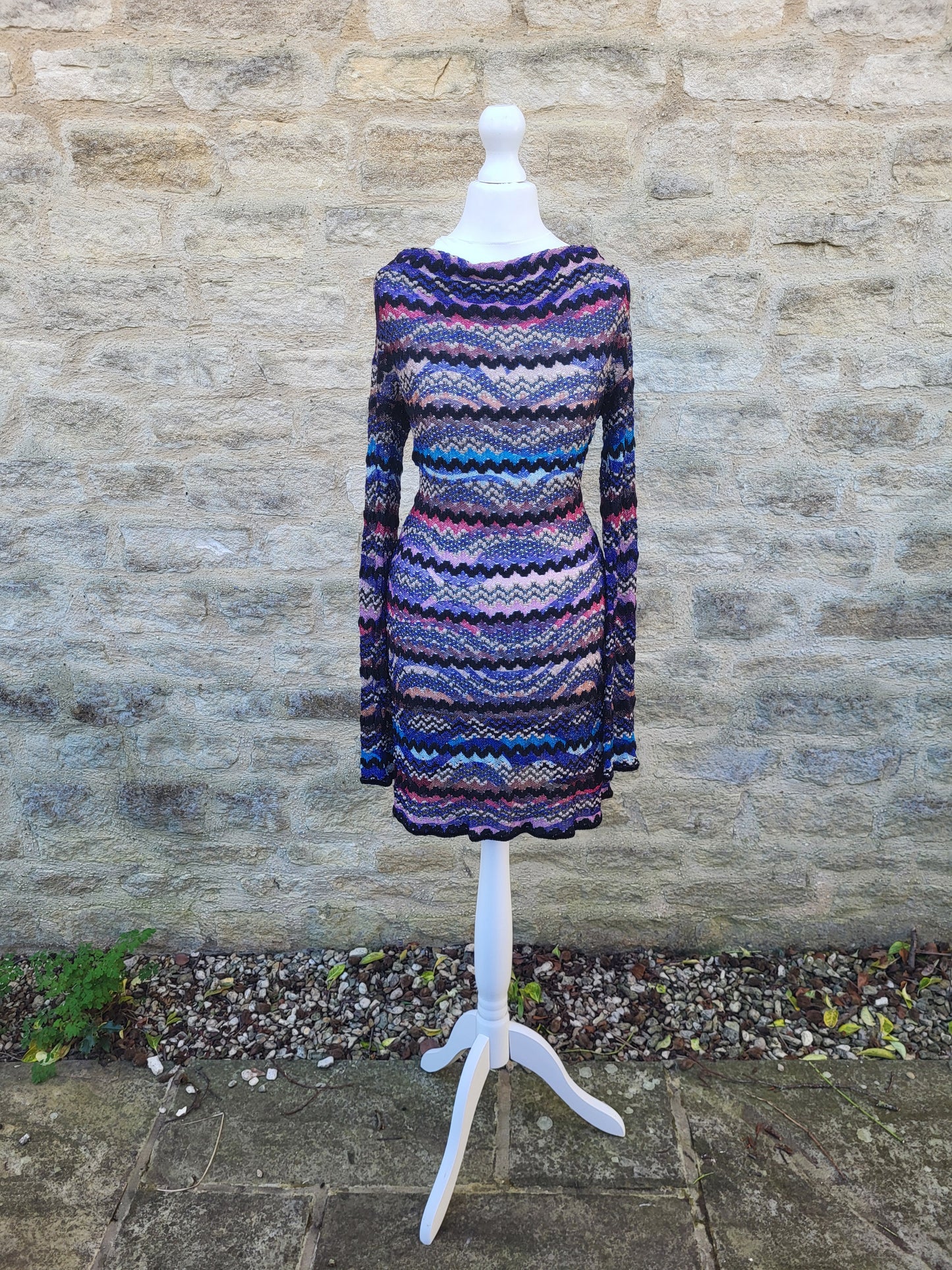 Vintage Missoni Metallic Zigzag Knit Dress