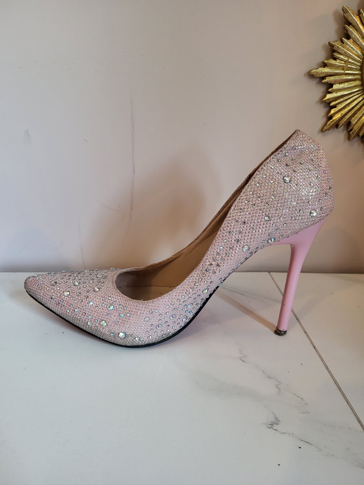 Pink Diamante Heels with Red Soles