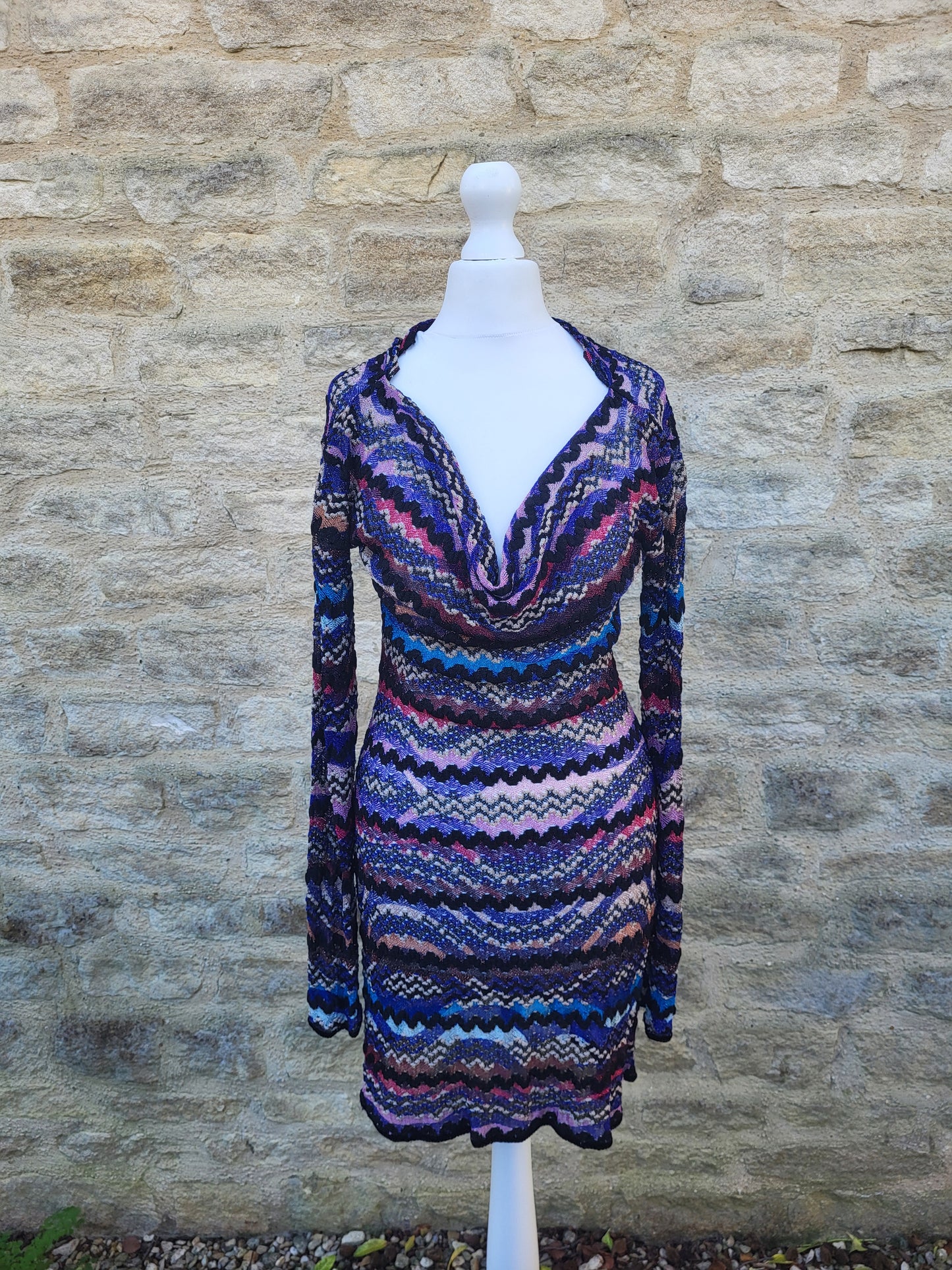 Vintage Missoni Metallic Zigzag Knit Dress