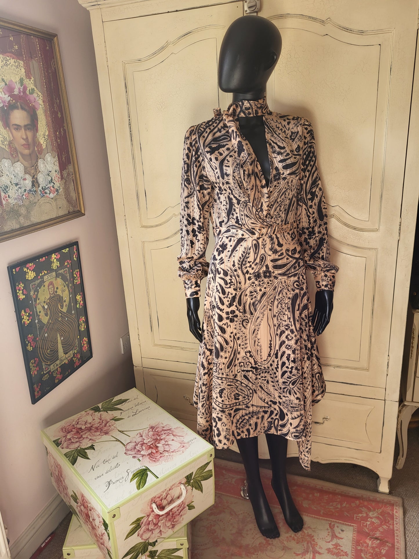 Vintage Topshop Paisley Print Tie-Neck Dress