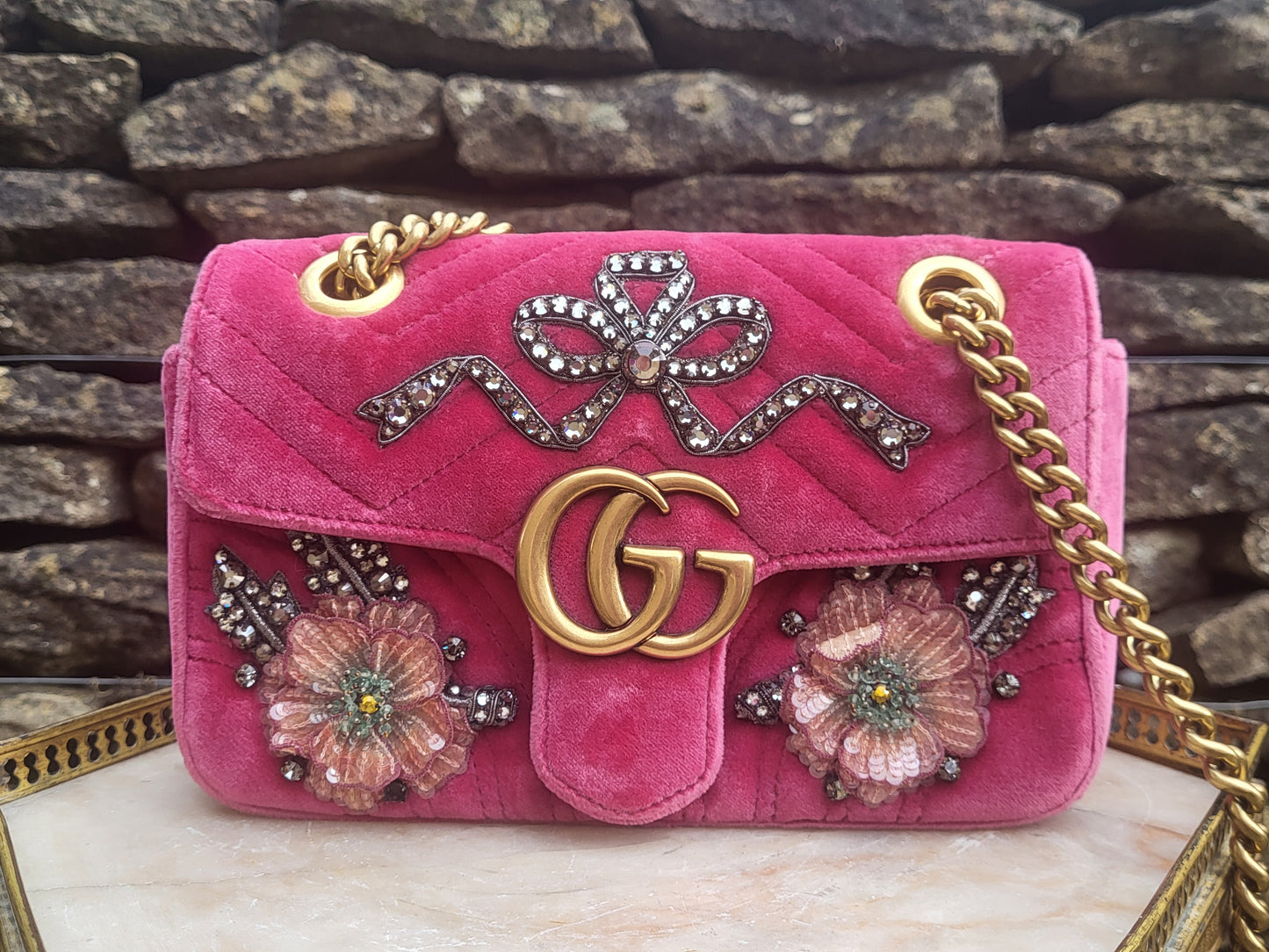 Gucci Crystal Embellished Velvet Marmont Bag