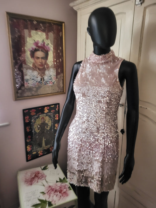 French Connection Rose Pink Sequin Shift Dress