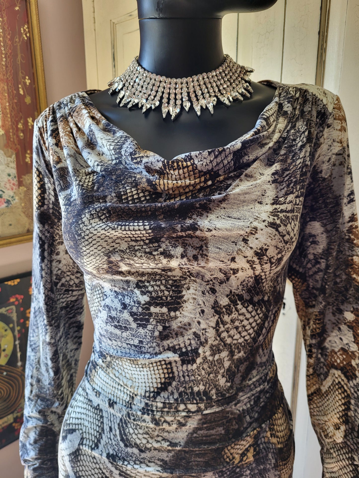 Ingenue London Snakeskin Stretchy Midi Dress
