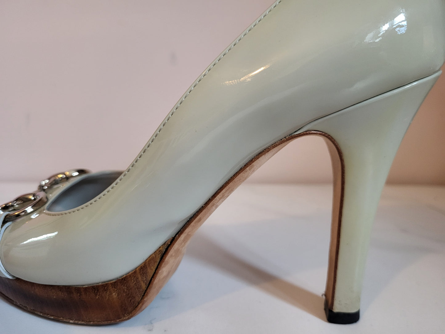 Vintage Gucci Duck Egg Blue Peep Toe Platform Heels