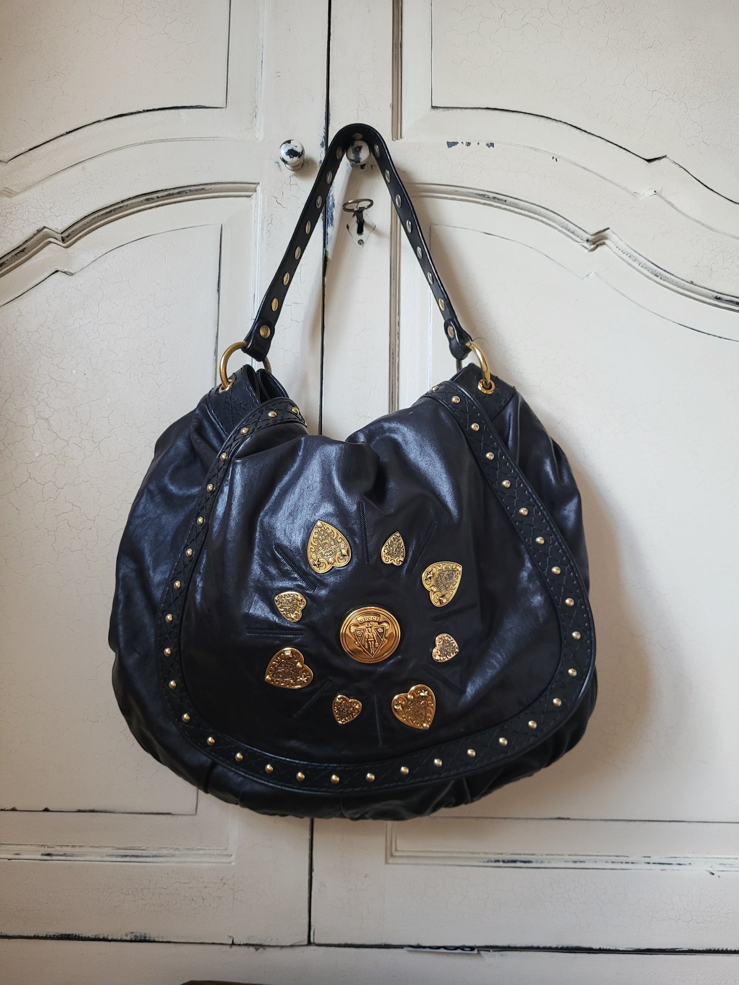 Vintage Gucci Calfskin Studded Large Irina Babouska Hobo Bag