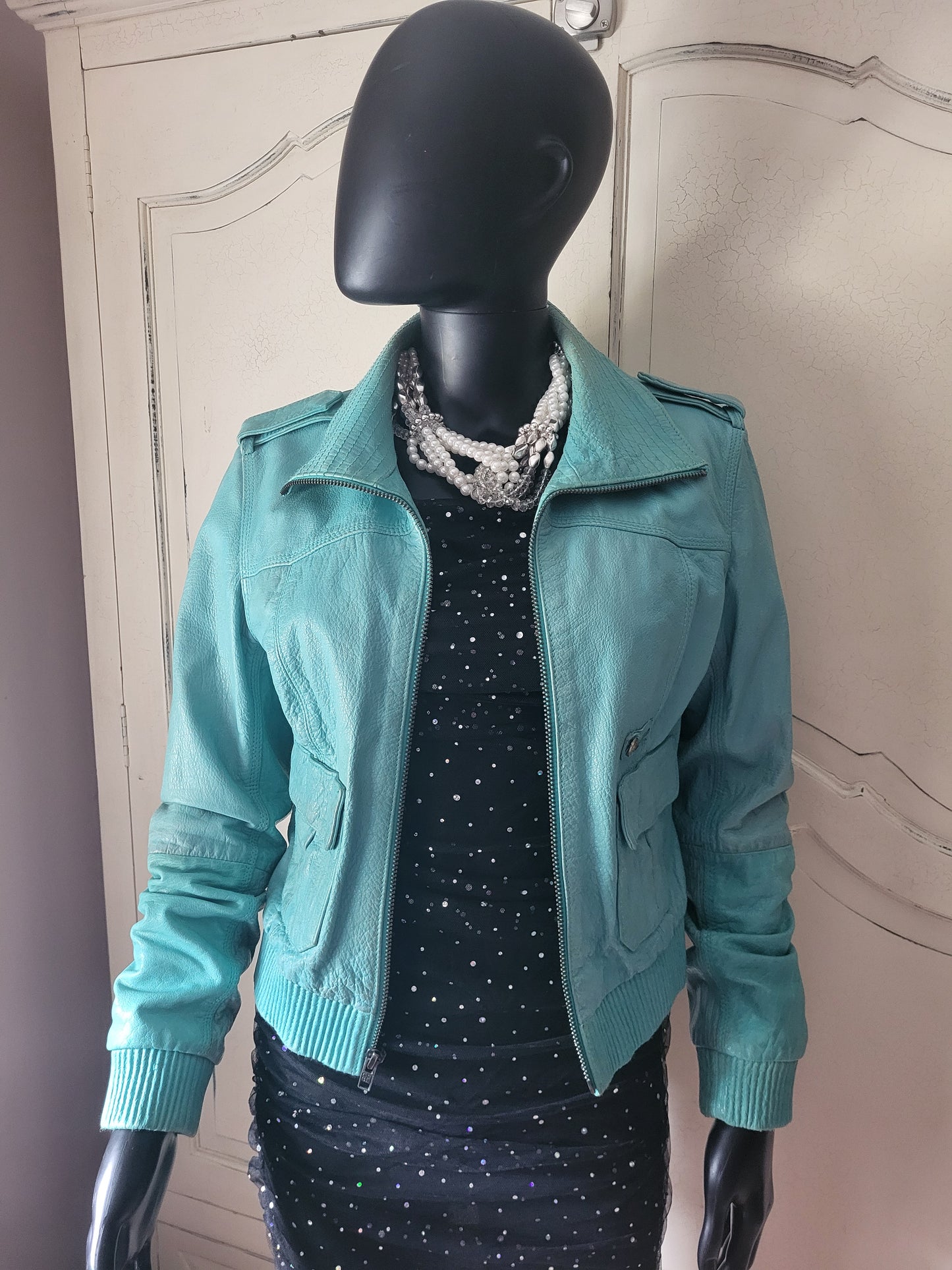 Vintage Superdry Aquamarine Leather Jacket