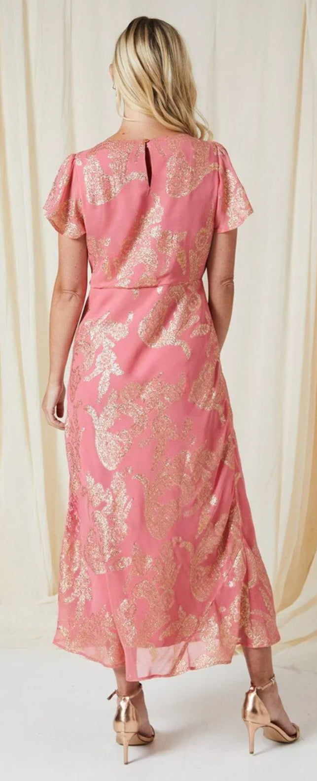 Pink & Gold Embellished Maxi Dress