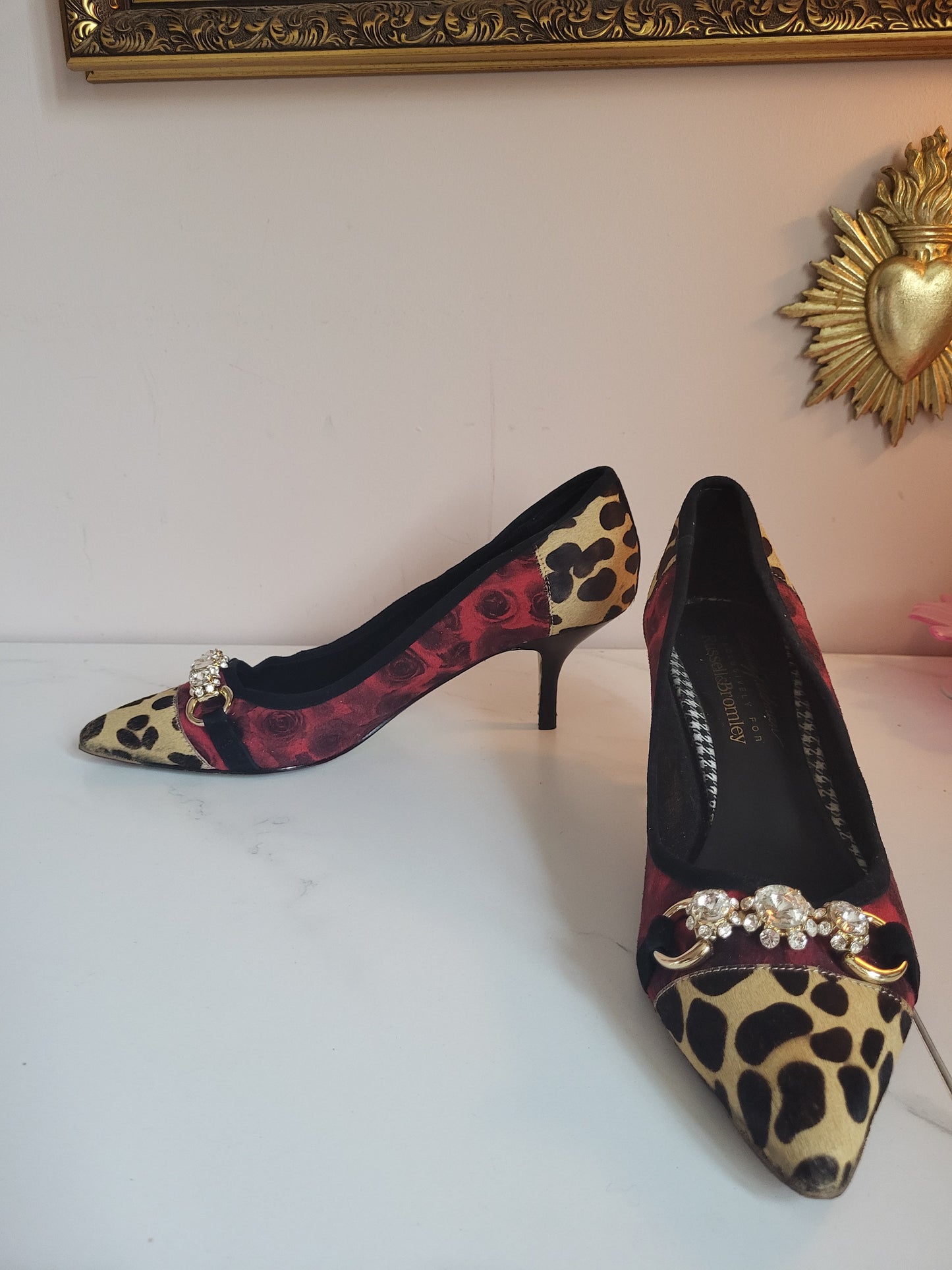 Beverly Feldman for Russell & Bromley Leopard and Diamante Heels