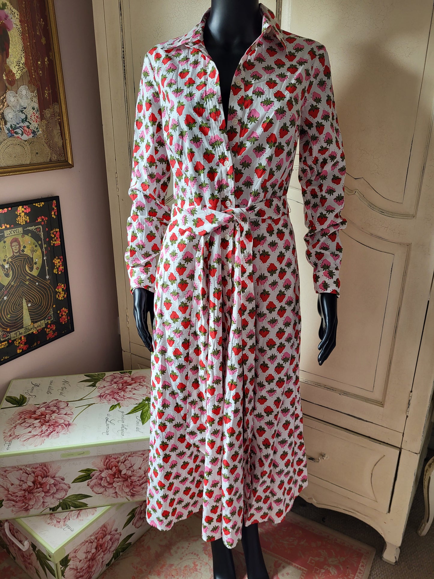 Boden Strawberry Print Shirt Dress